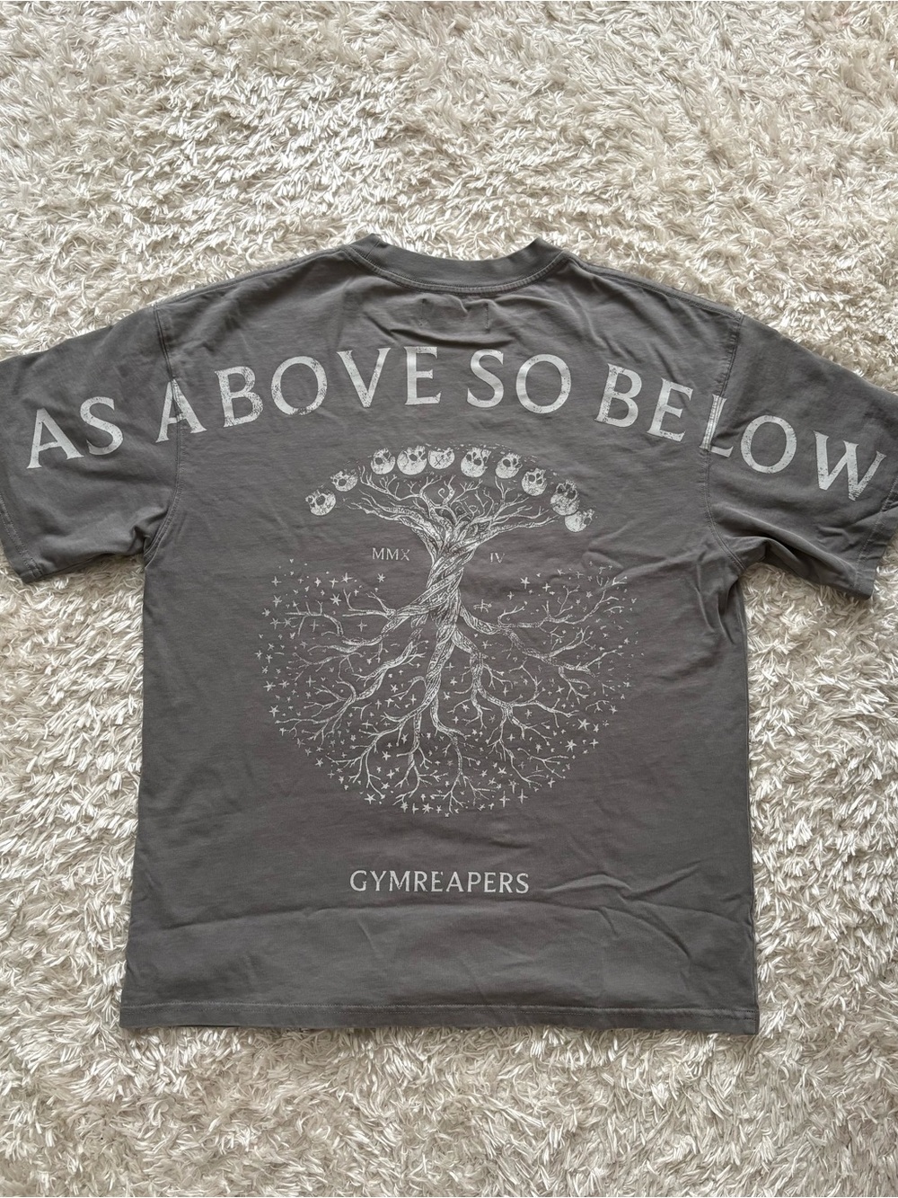 Gymreapers Men's Short Sleeve Crew Tee in Charcoal Grey Skulls Roots Tree Earth